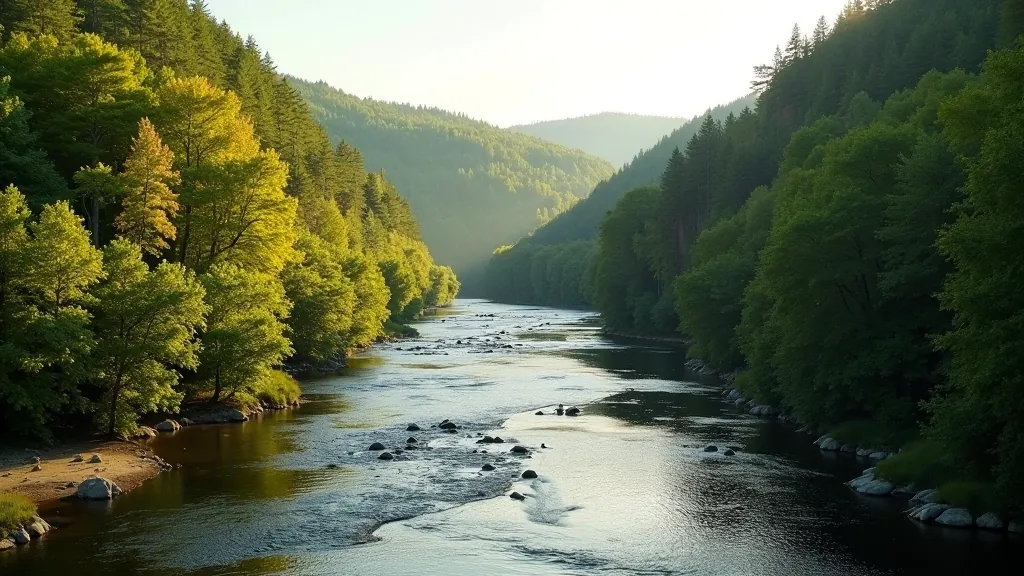 Scenic view of Gauja River flowing through forested valley with red sandstone cliffs visible in the background